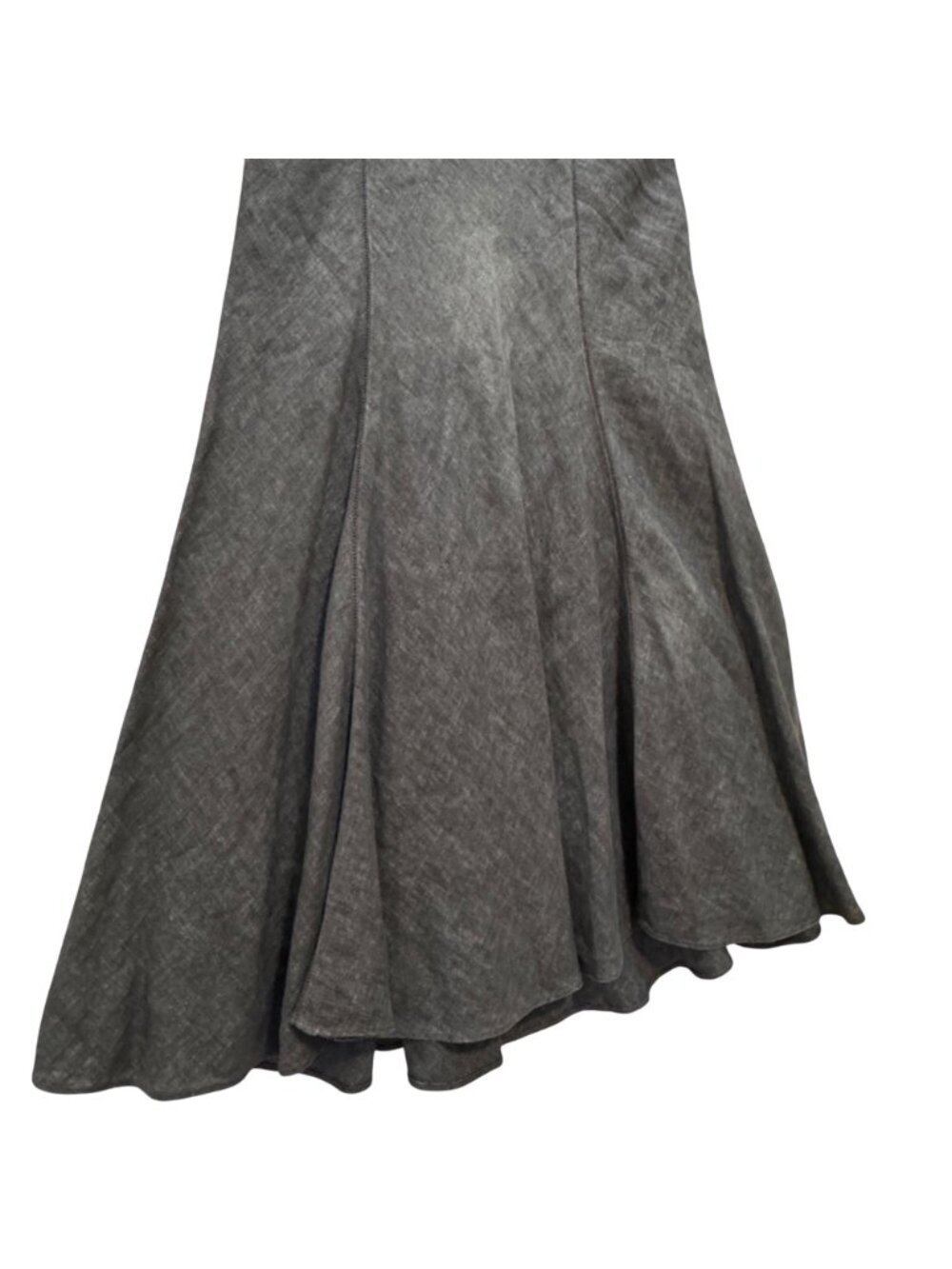 Charcoal Grey A-Line Linen Panel Flare Midi Skirt Size S Lined Side Zip Prairie - Picture 4 of 12